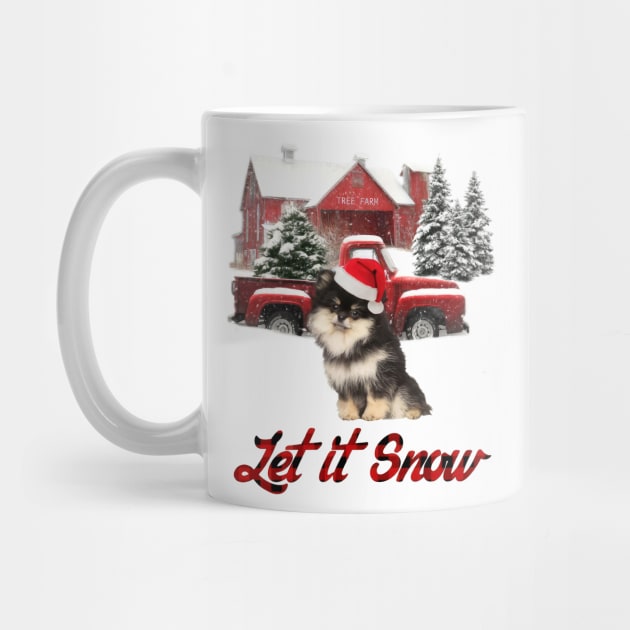 Pomeranian Let It Snow Tree Farm Red Truck Christmas by Brodrick Arlette Store